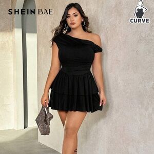 SHEIN Black Puff Sleeve Mini Dress